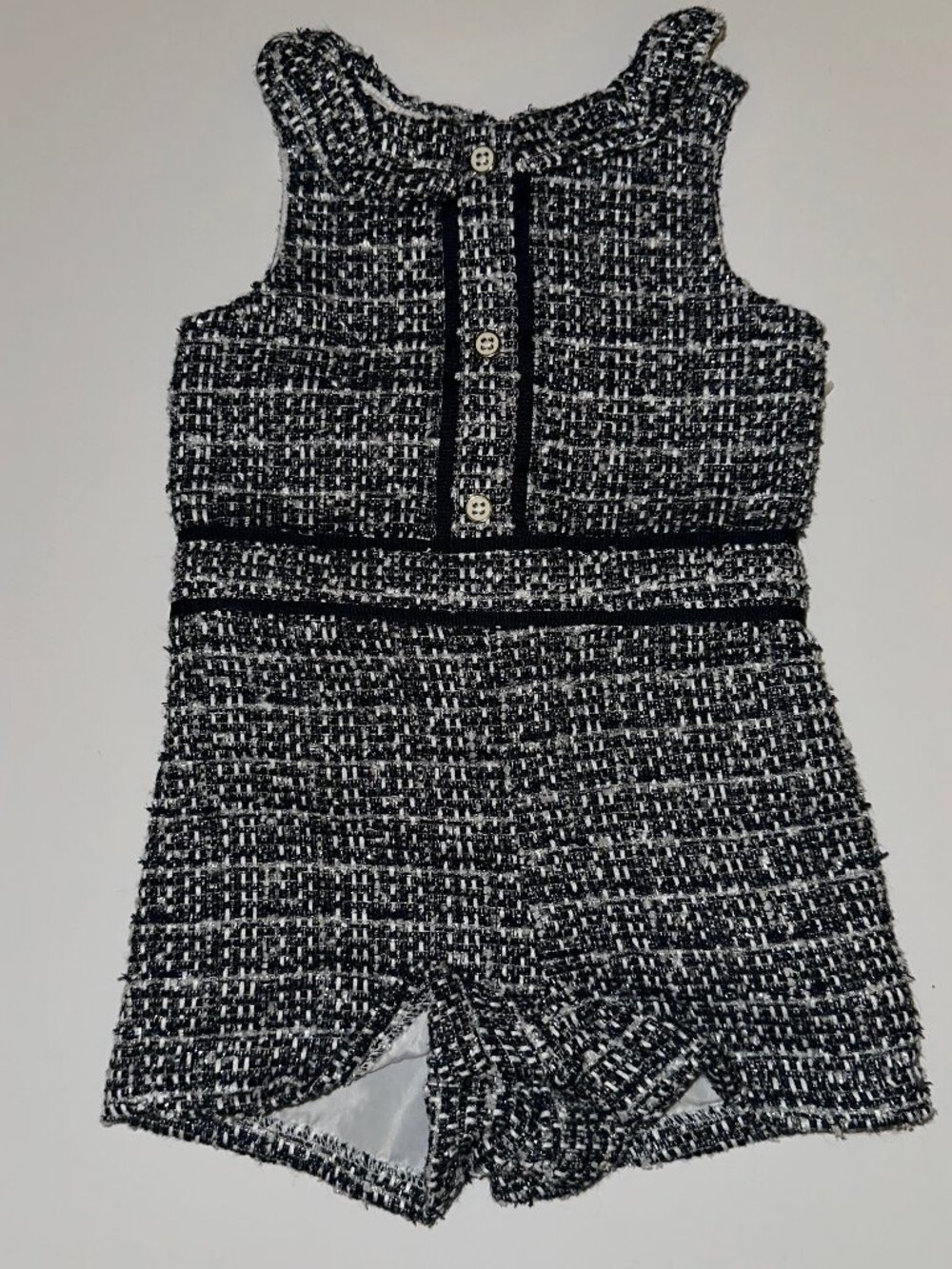 Janie and Jack Girls Toddler Black Sleeveless Boucle Back Button Romper 18-24 mo